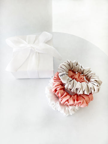*Chantelle* The Luxe Satin Scrunchie gift set - Coral, Snow & Champagne