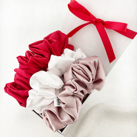 *Friendsmas* The Luxe Satin Scrunchie gift set - Red, White, Pink