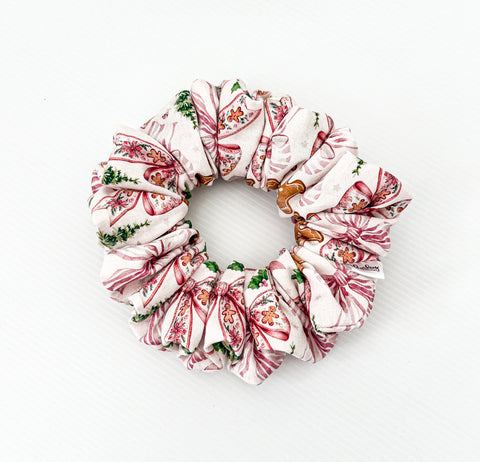 Pink Bow & Gingerbread Christmas Scrunchie