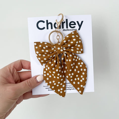 Mustard Linen Luxe Bow Keyring | Bag Charm