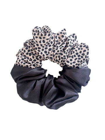 The Luxe Satin Scrunchie - Leopard Pebble Black Duo