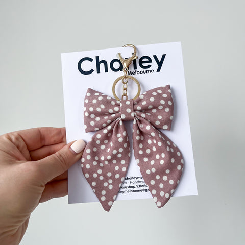 Blush Linen Luxe Bow Keyring | Bag Charm