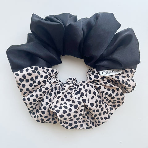 The Luxe Satin Scrunchie - Leopard Pebble Black Duo